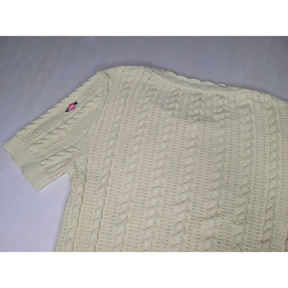 Mango MNG Yellow Knit w/ Roses Short Sleeve Crew Neck Size Small Sweater - Picture 6 of 9